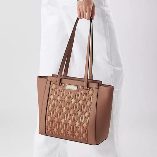 Nude Beige Textured Tote with Scarf Accessory