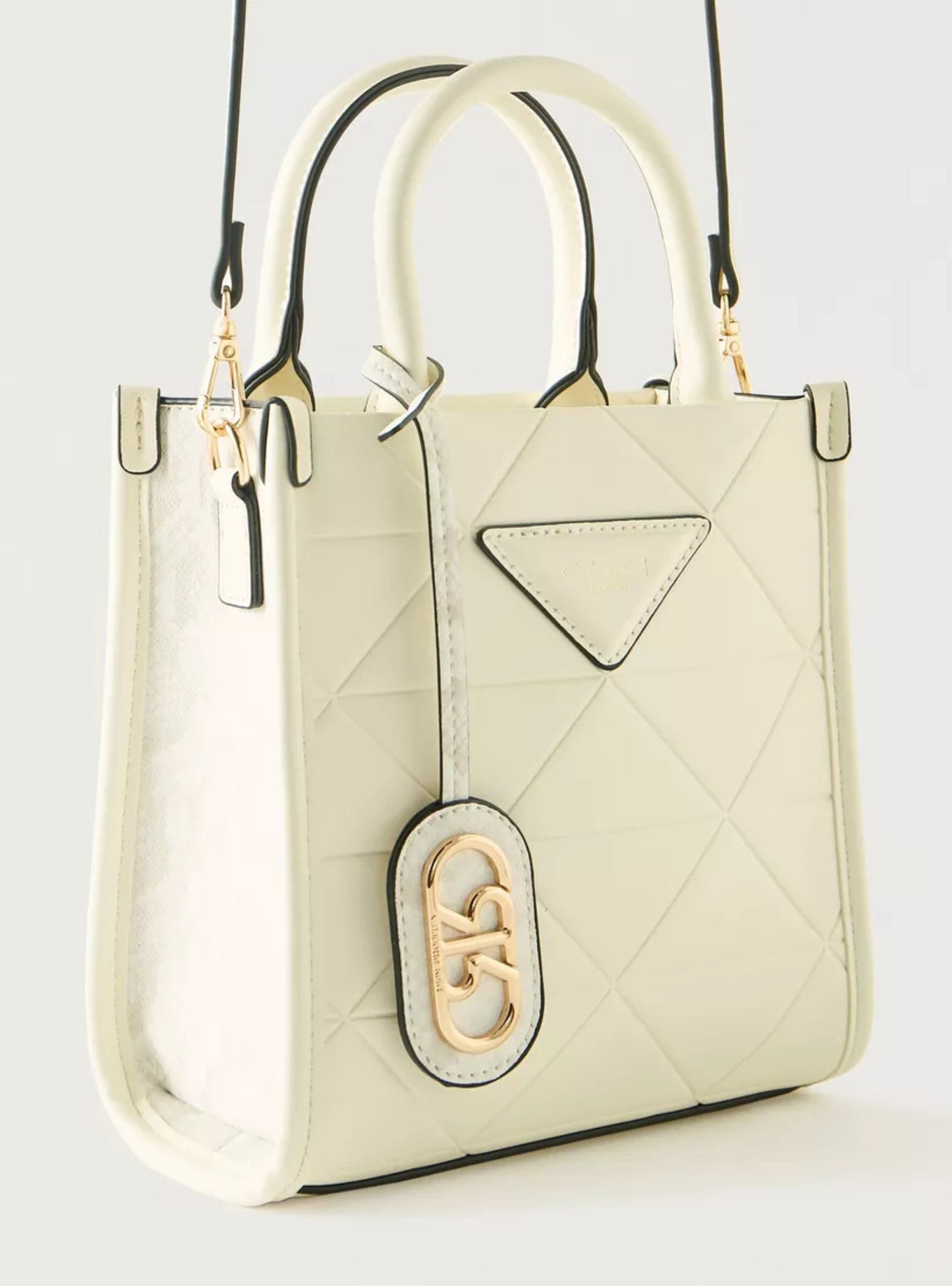 Off White Quilted Tote Bag with Double Handle