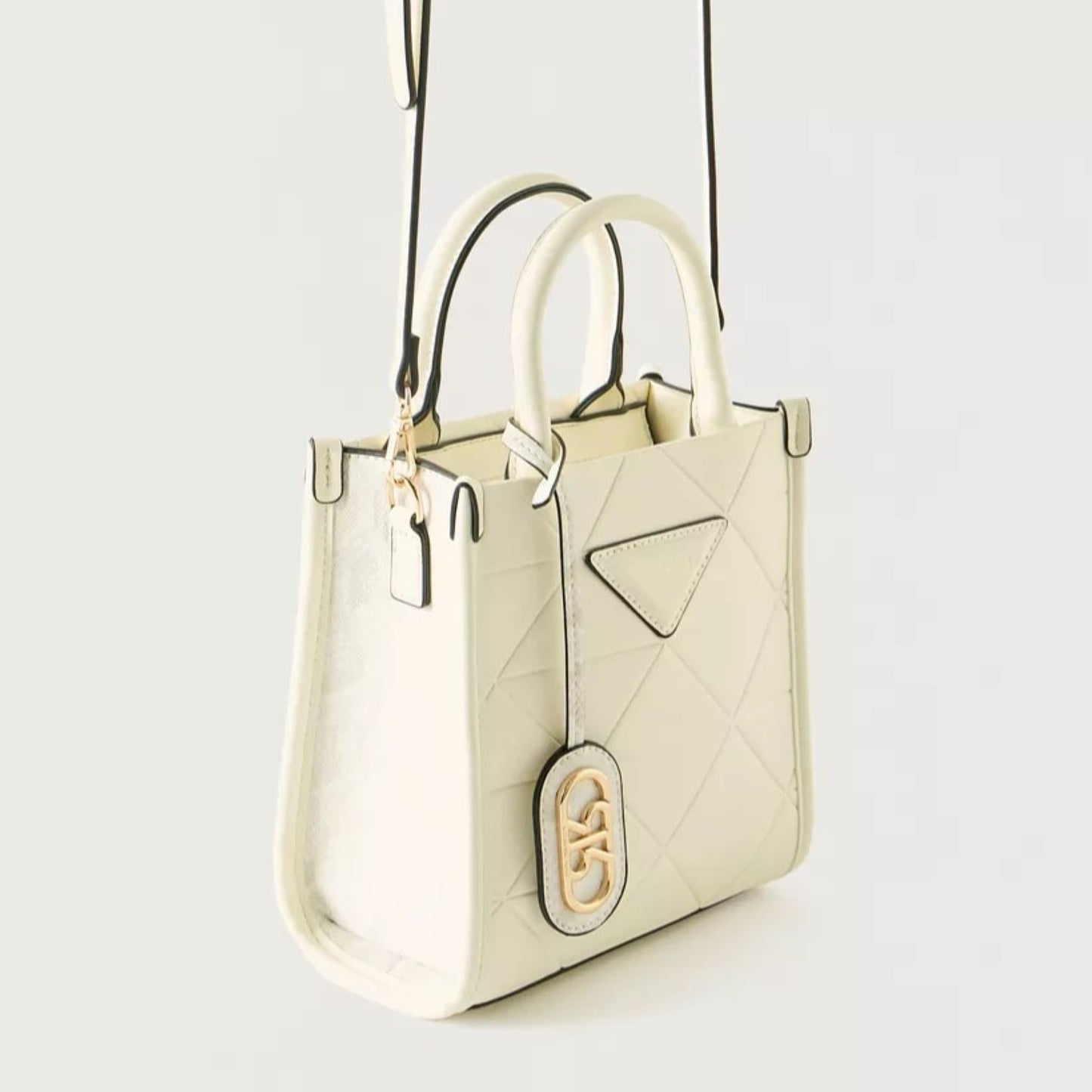 Off White Quilted Tote Bag with Double Handle