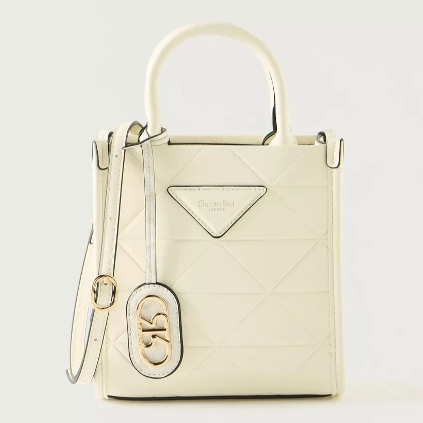 Off White Quilted Tote Bag with Double Handle