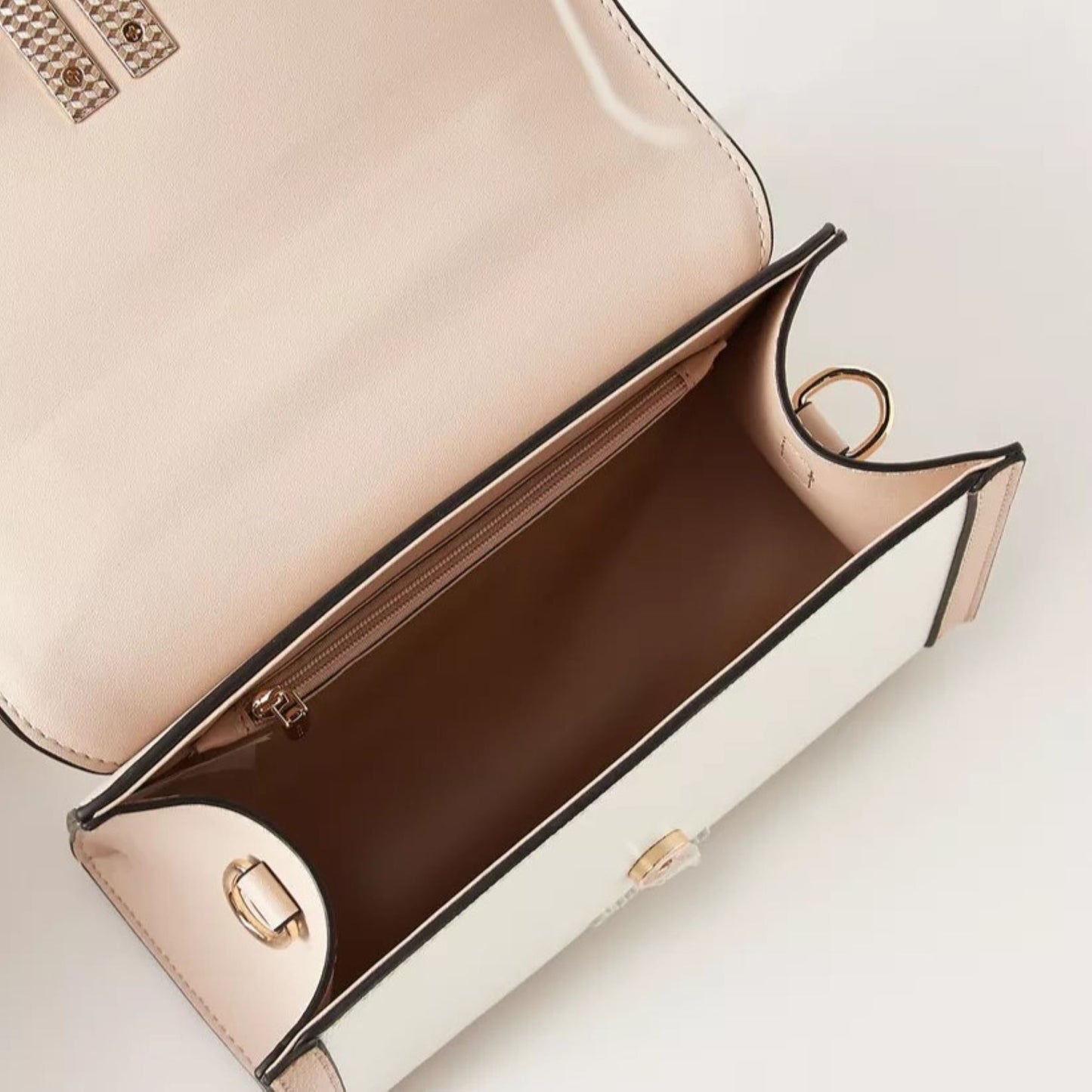 Beige Nude Colourblock Top Handle Bag