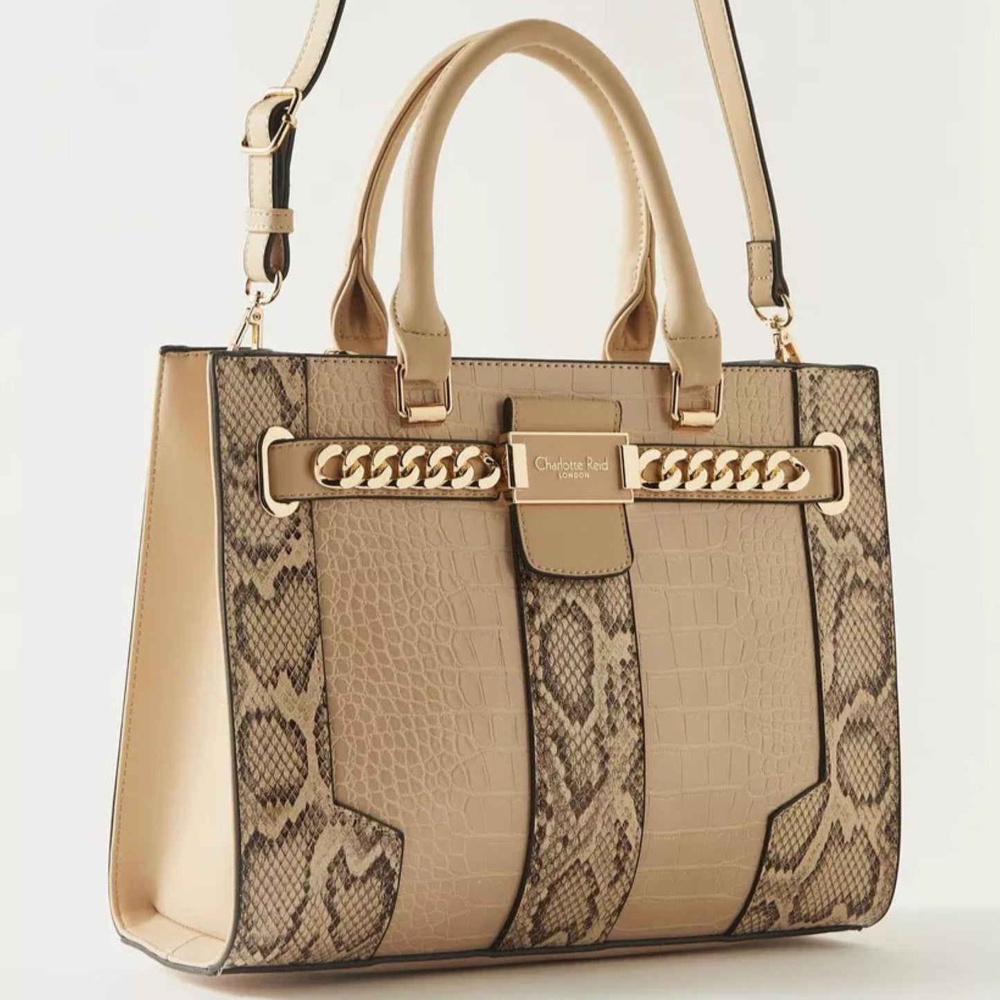 Beige Textured Top Handle Tote