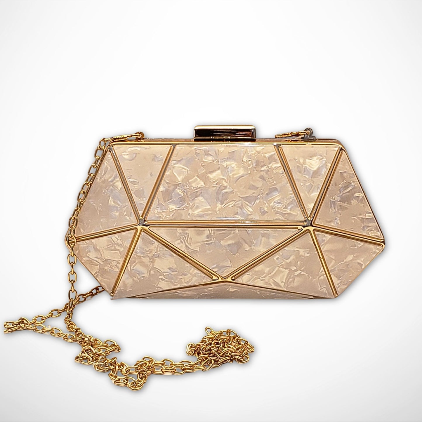 Natural 'Mother of Pearl' Resin Hexagonal Box Clutch