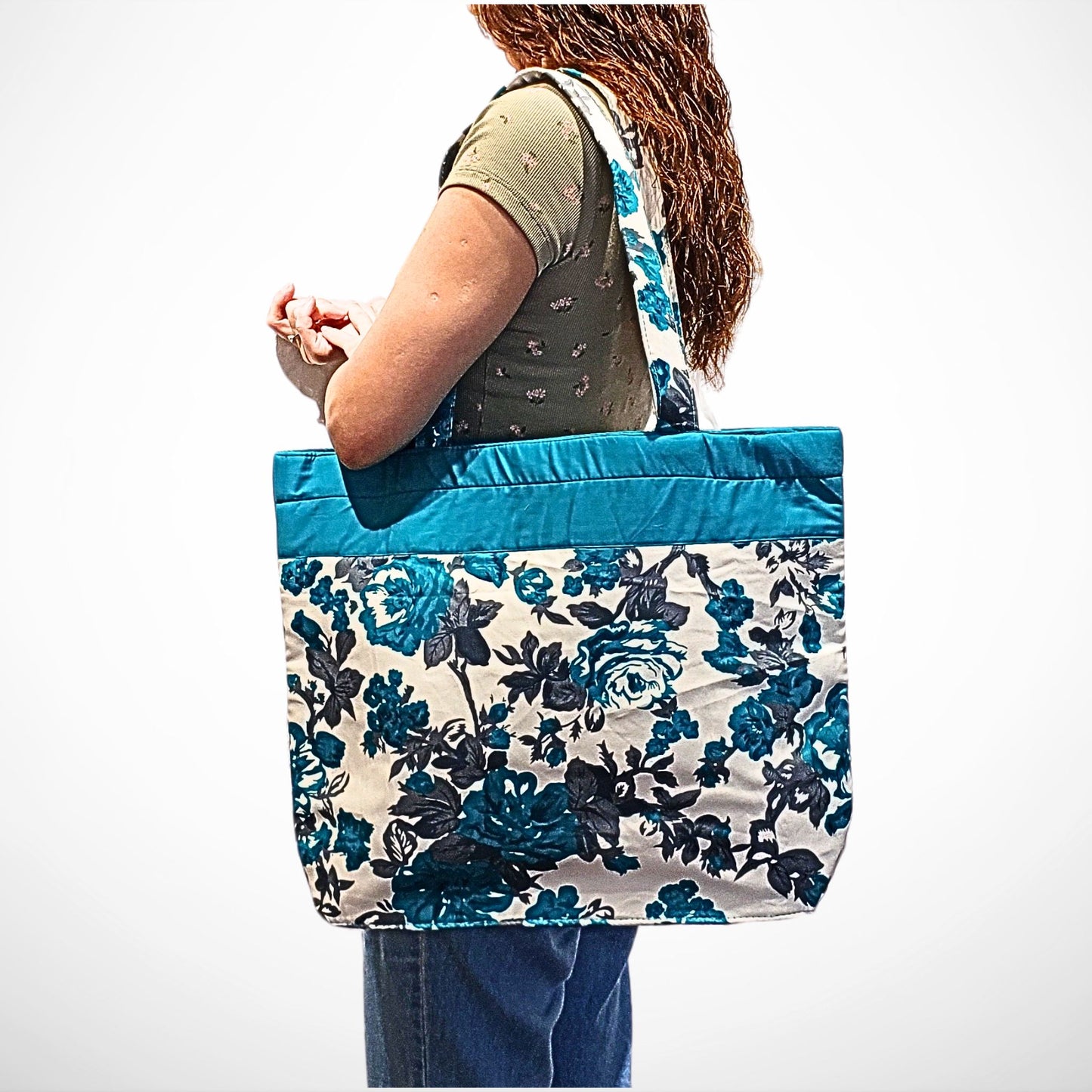 Blue & Brown Floral Shopper