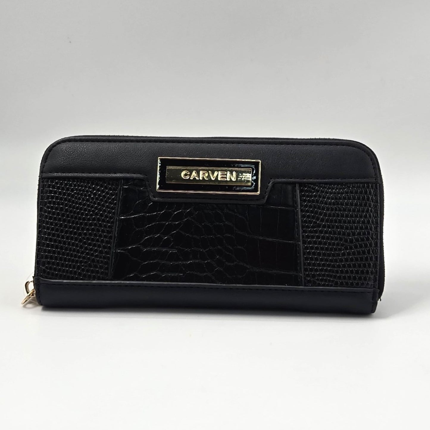 Black Multi-Textured Zipper Wallet