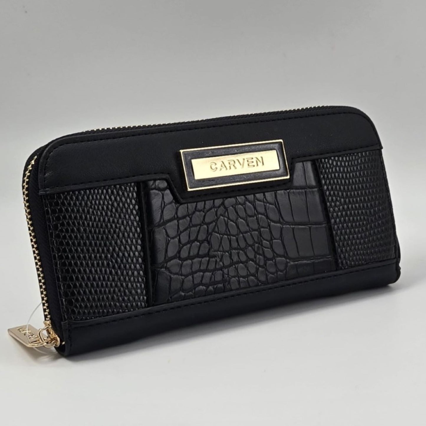 Black Multi-Textured Zipper Wallet