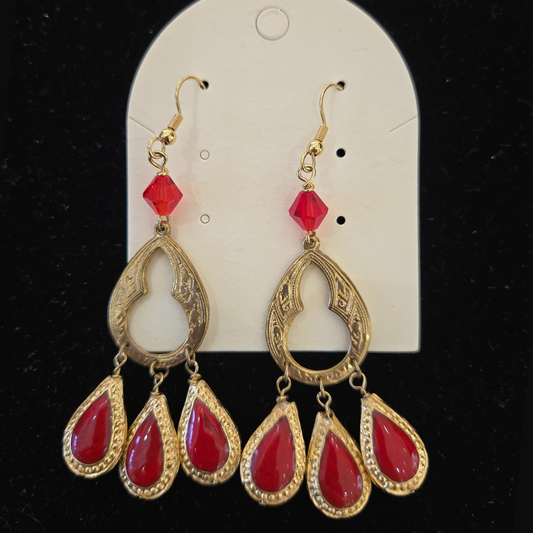 Arabian-inspired statement earrings with hand-painted cloisonné beads & 14K gold-plated pewter. Bold, elegant, approx. 3 inches long from InStyle Fashion HK.