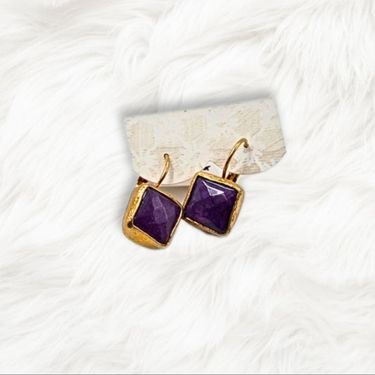 The Square Drop Earrings in Purple Amethyst