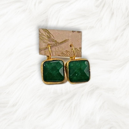 The Square Drop Earrings in Green Aventurine