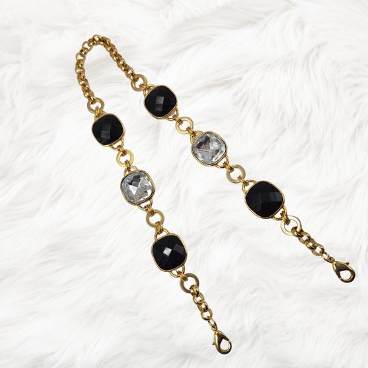 Gold with Crystal & Jet Handbag Chain
