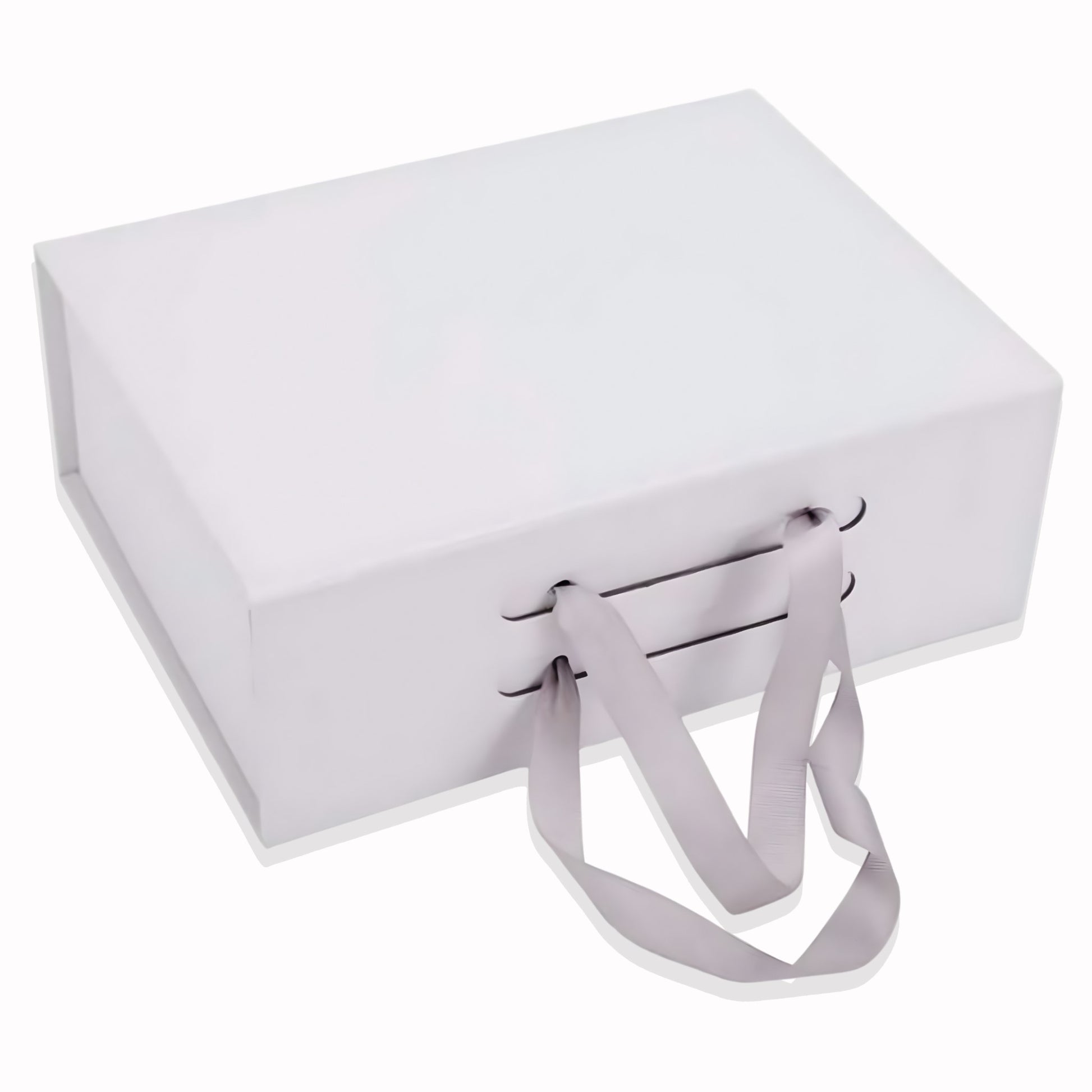 White rectangular box with a handle on a white background