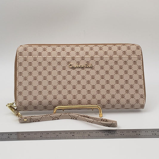 Long Beige Wallet Purse with Wrist Strap