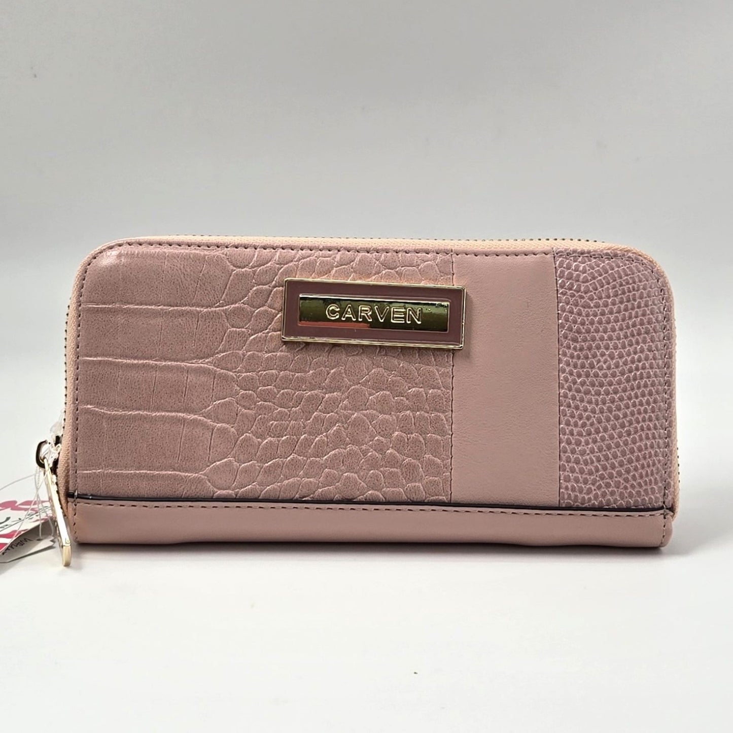 Pink Multi-Textured Zipper Wallet