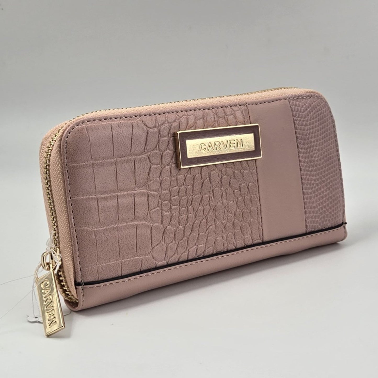 Pink Multi-Textured Zipper Wallet