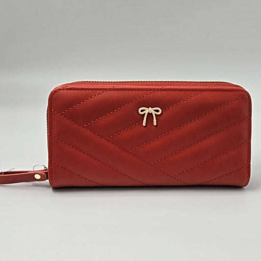 Red Quilted Wallet with Zipper & Wrist strap