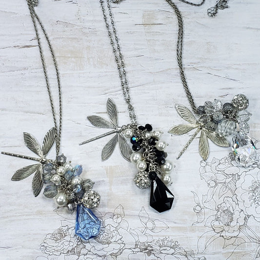 Dragonfly Cluster Long Pendant Necklace