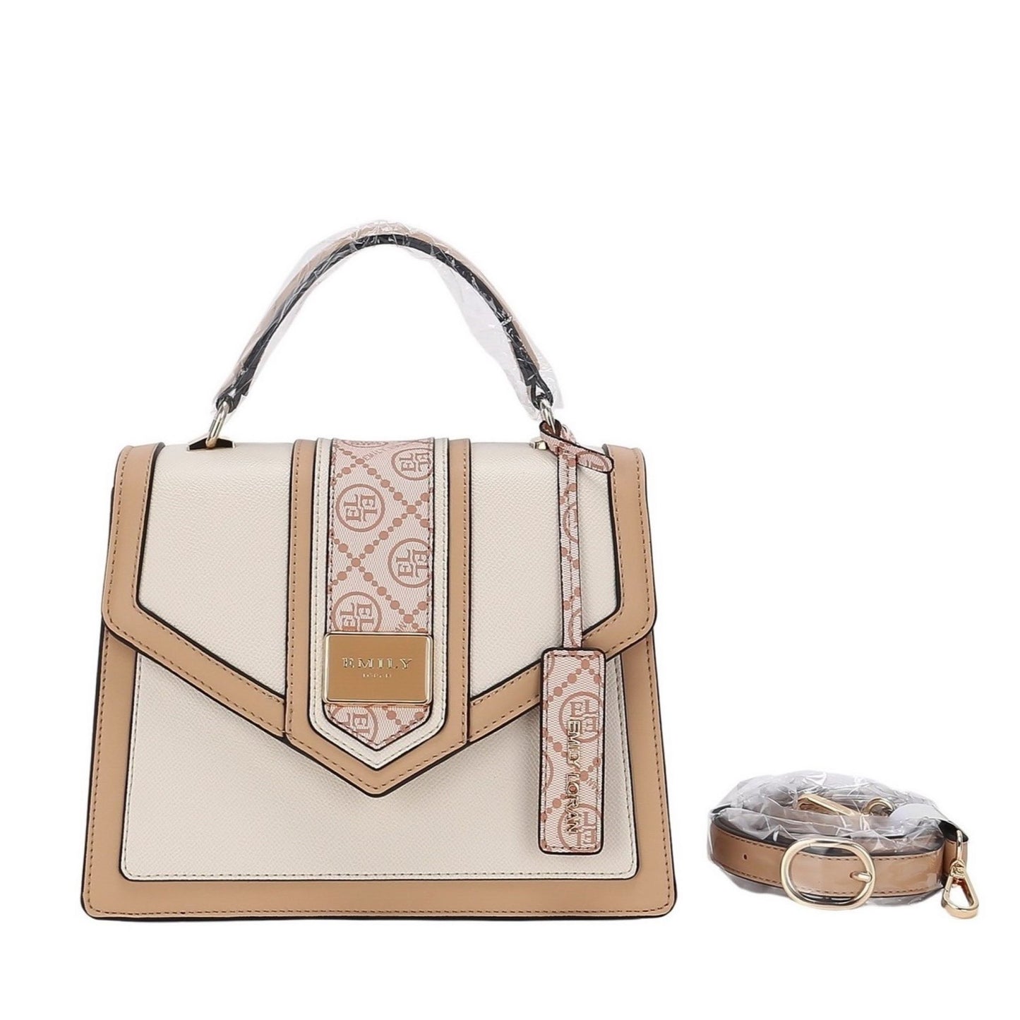 Beige Satchel Top Handle Bag