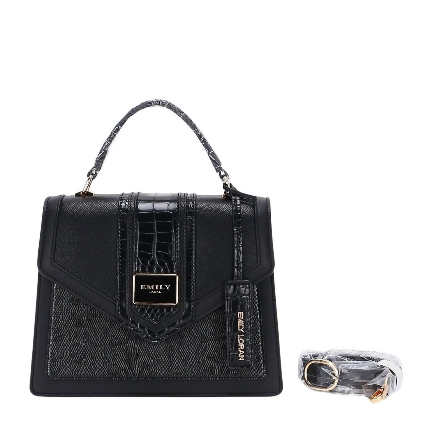 Black Satchel Top Handle Bag with Additional Strap