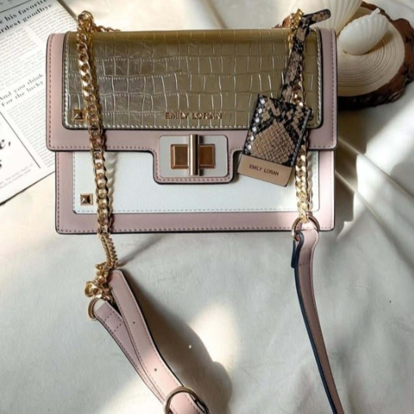 Gold & Nude Multi Textured Crossbody Bag