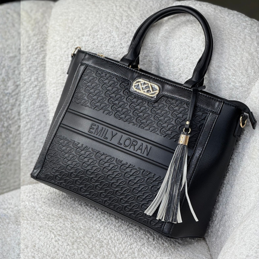 Black Embossed Satchel Tote