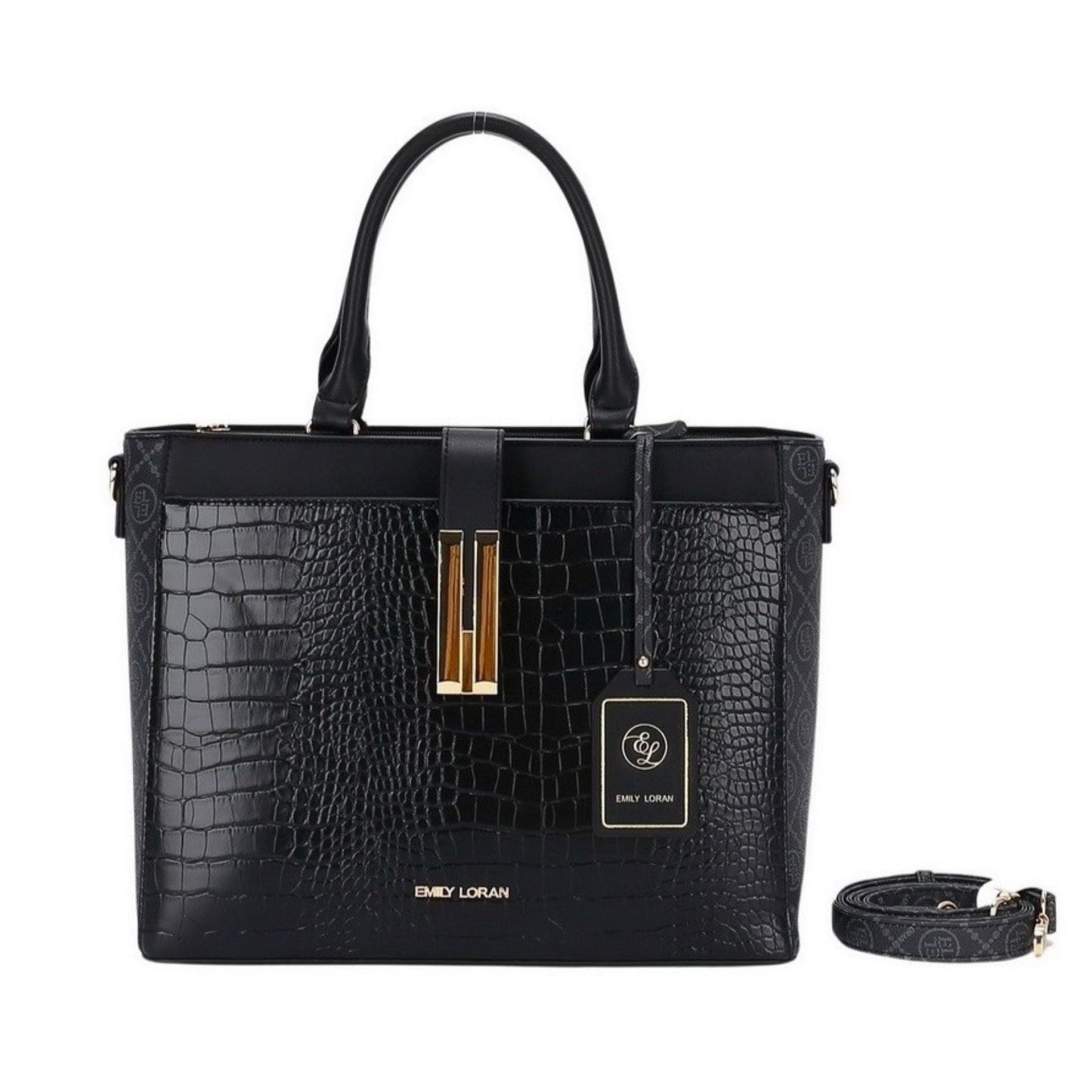 Black Textured Top Handle Satchel