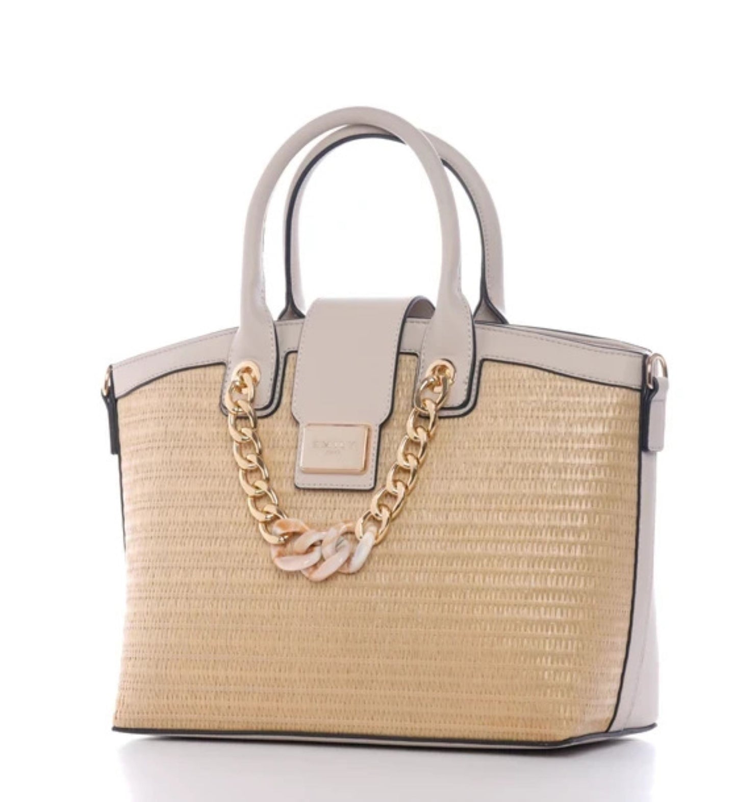 Raffia Top Handle Satchel with Chain