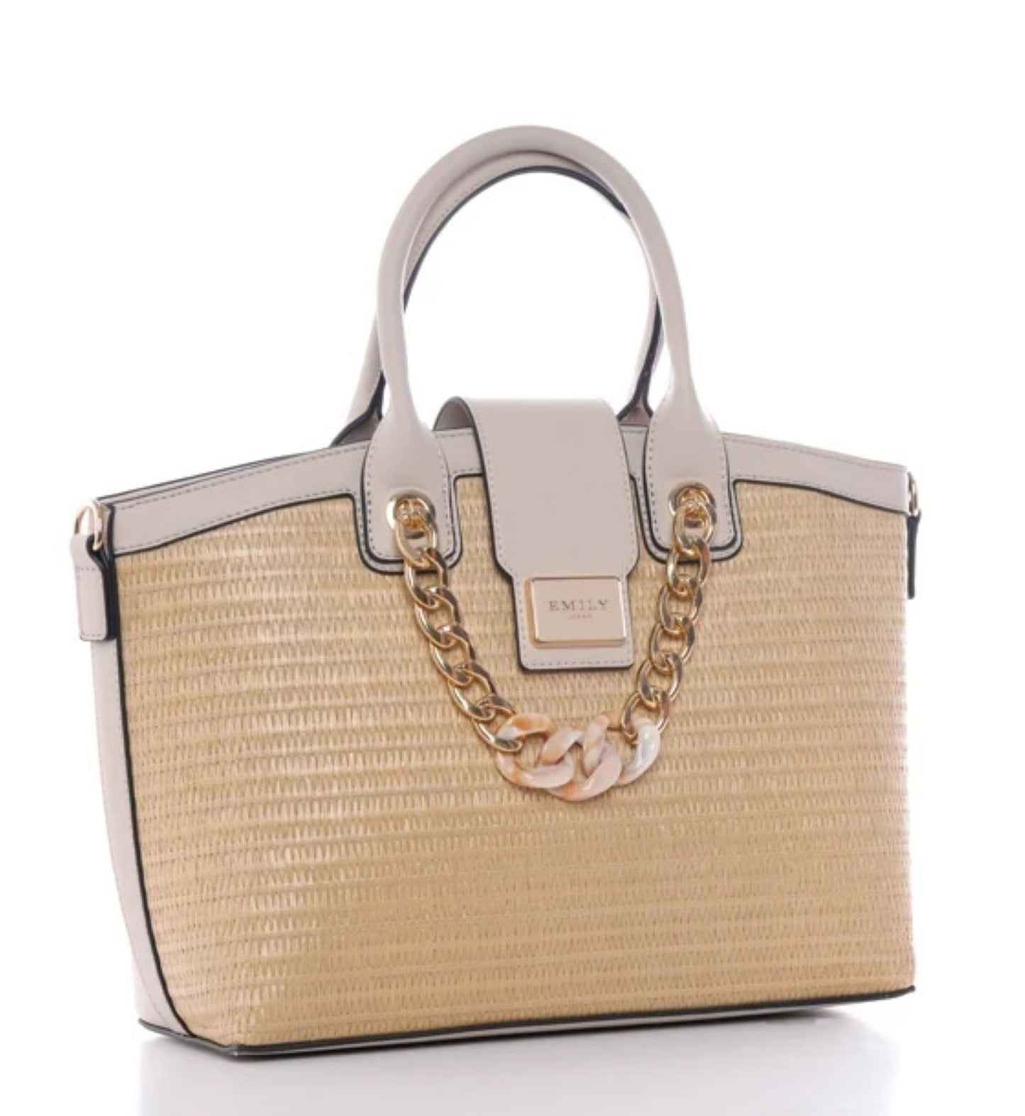 Raffia Top Handle Satchel with Chain