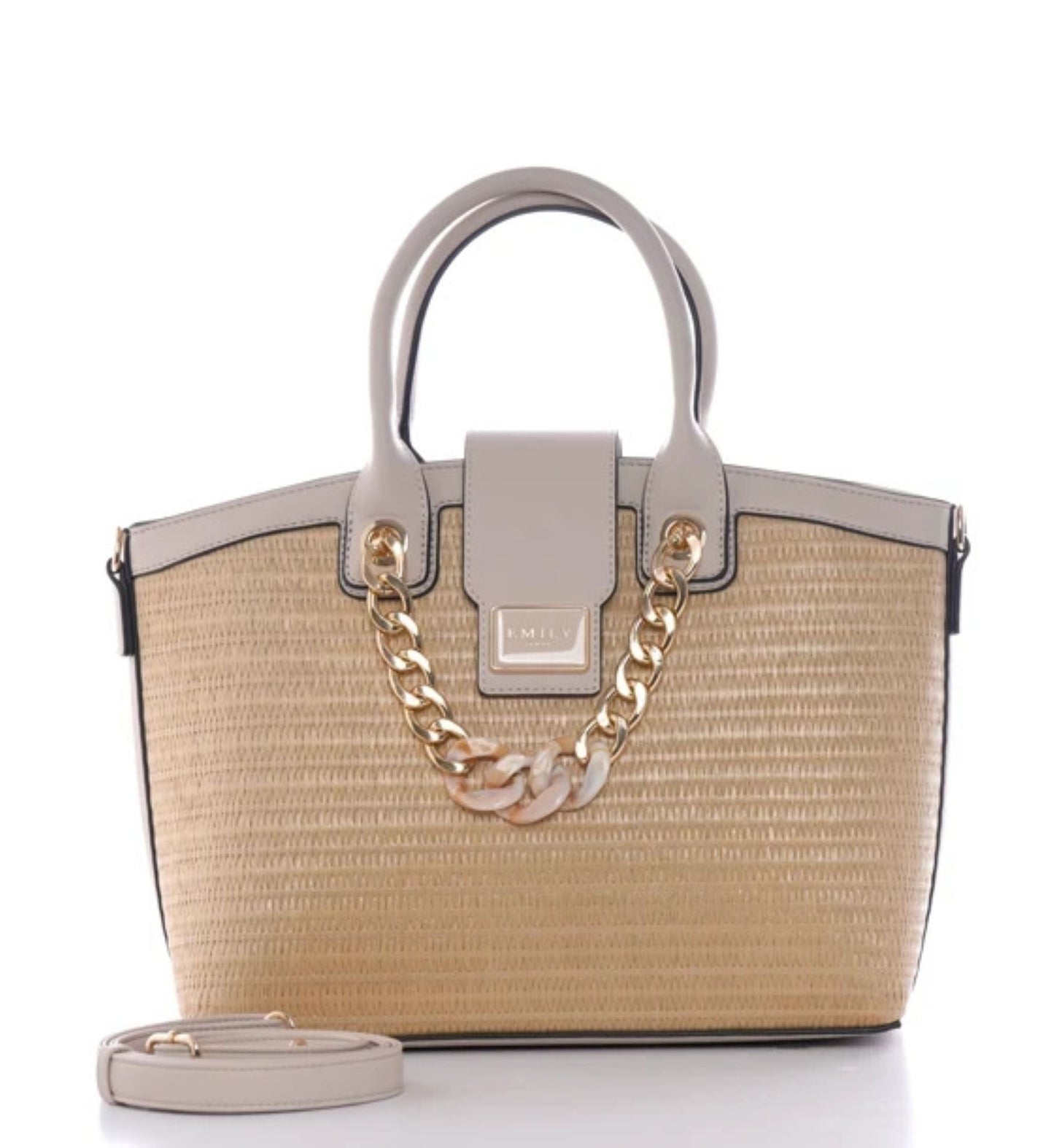 Raffia Top Handle Satchel with Chain