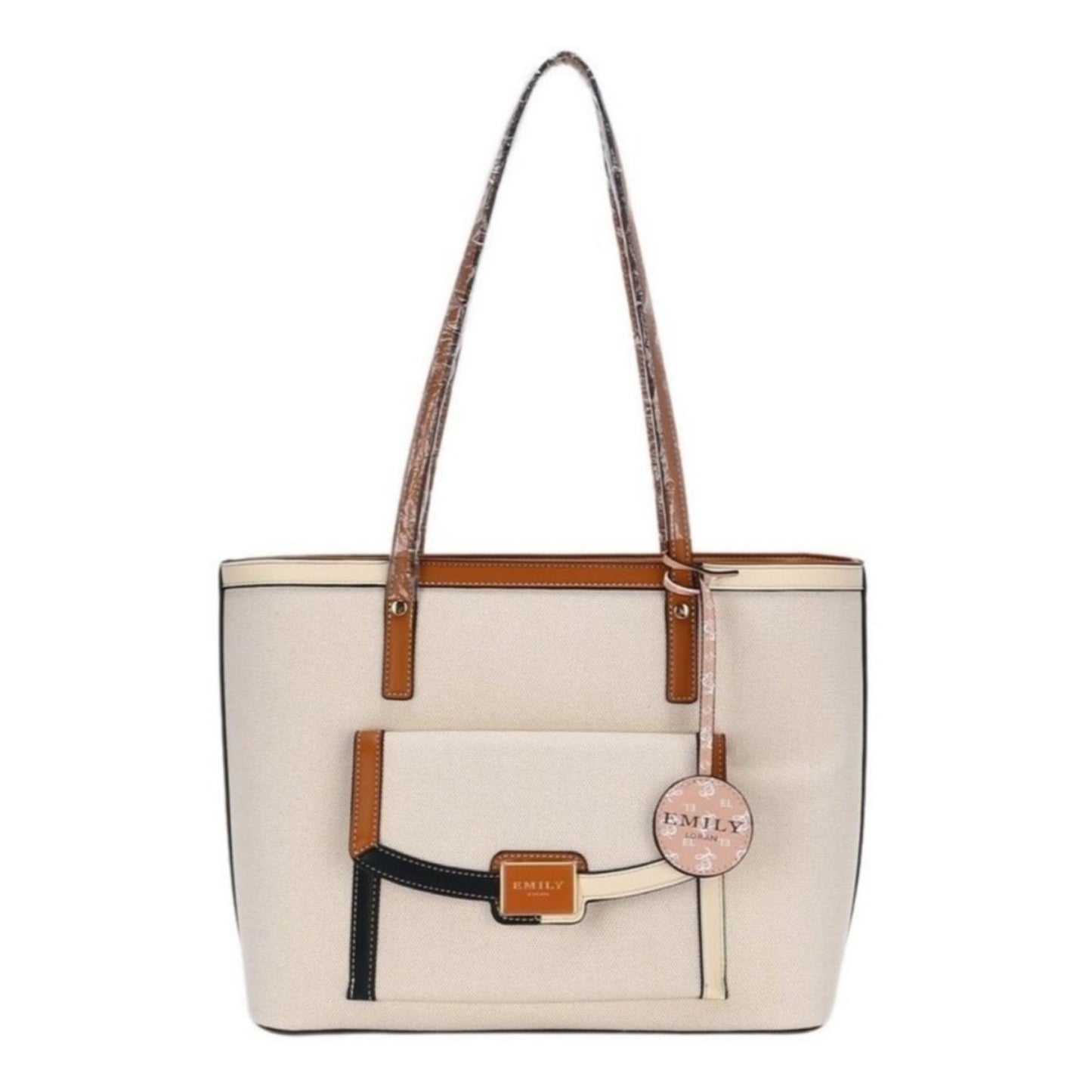 Beige Textured Tote Bag with Double Handles