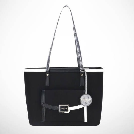 Black Textured Tote Bag with Double Handles