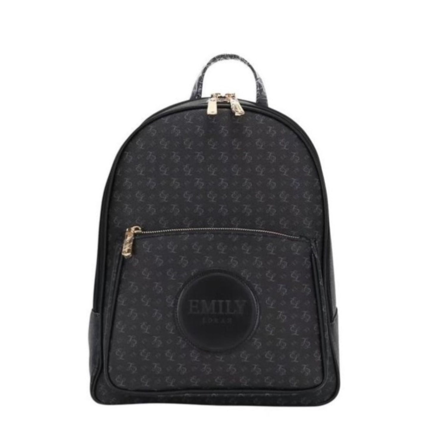 Black Backpack with Zipped Pocket & Monogram Detail