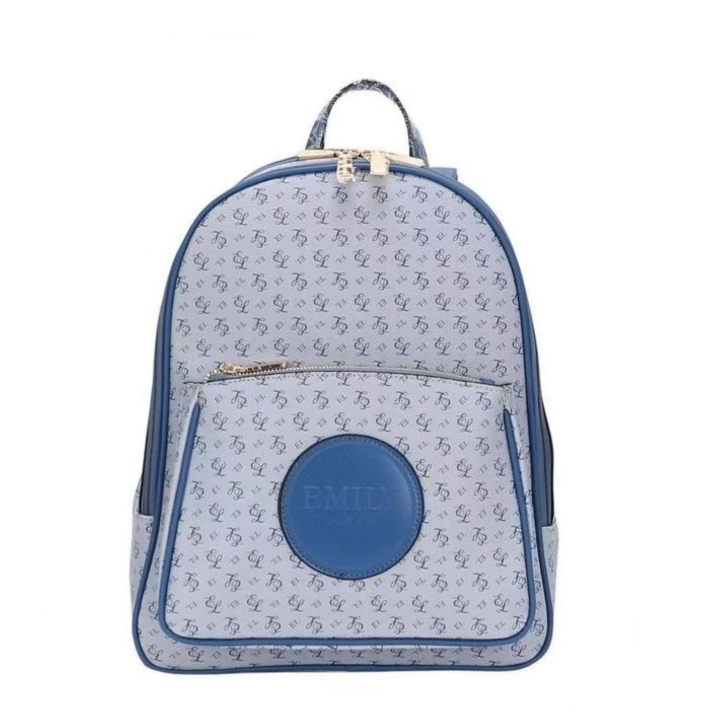 Blue Backpack with Zipped Pocket & Monogram Detail