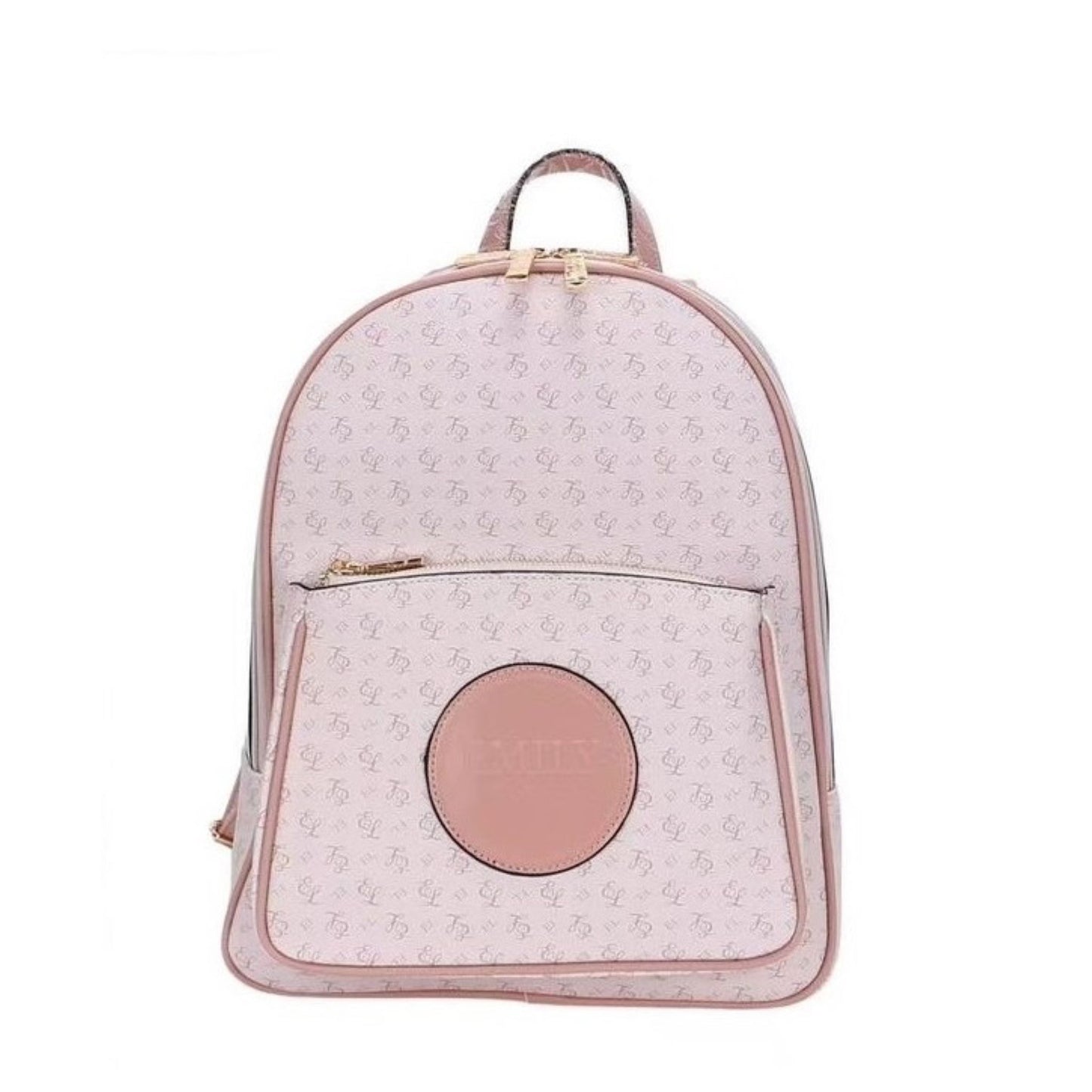 Pink Backpack with Zipped Pocket & Monogram Detail