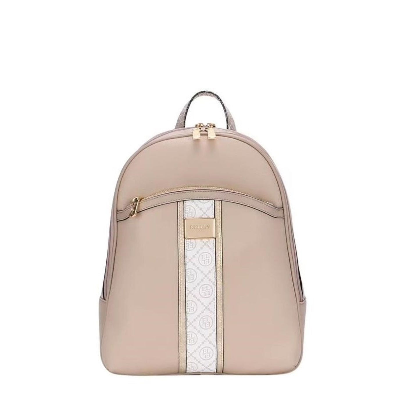 Beige Backpack with Zipped Pocket & Monogram Detail