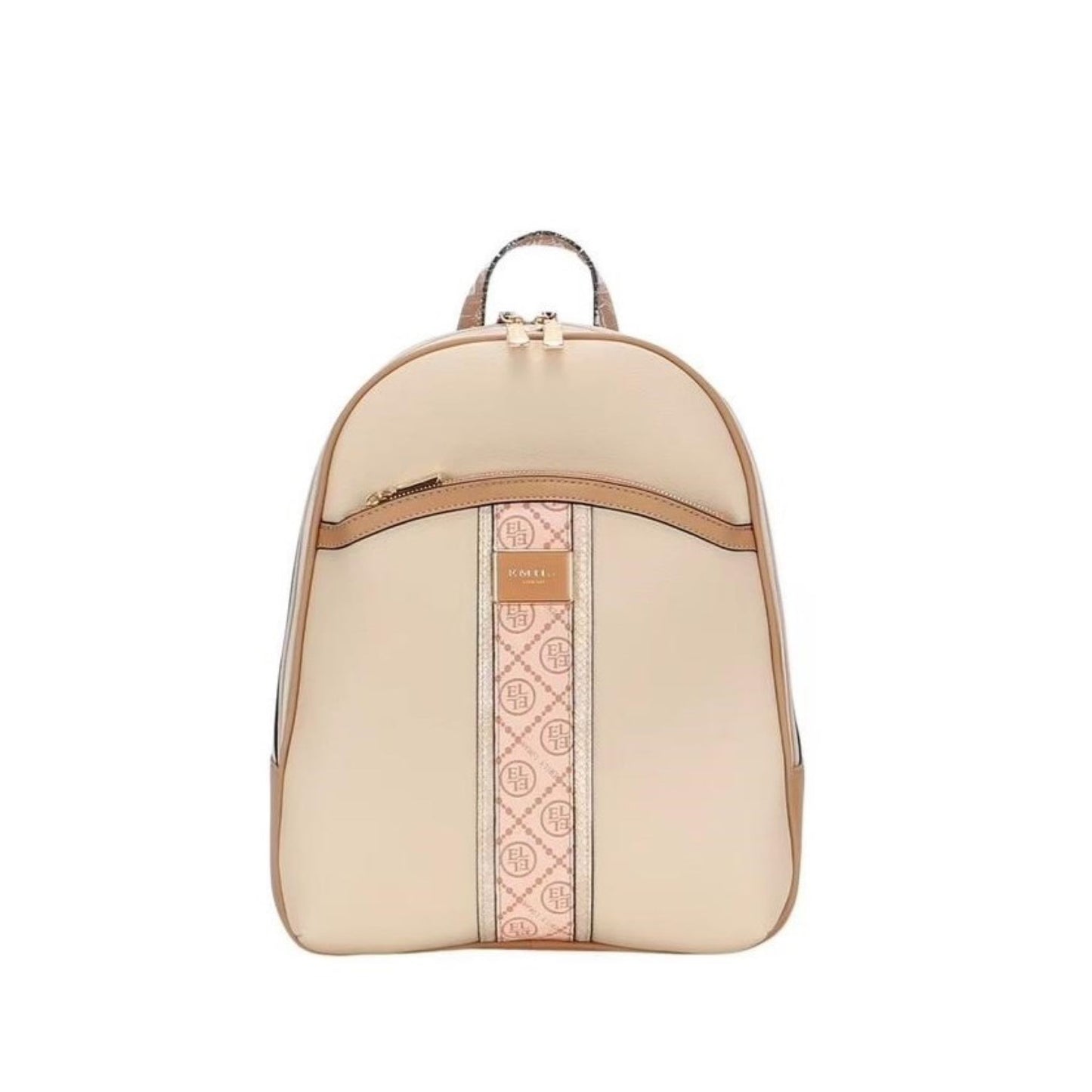 Beige Backpack with Zipped Pocket & Monogram Detail