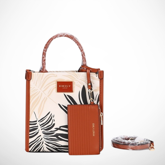 Tan Tropical Leaf Satchel Bag (Small)
