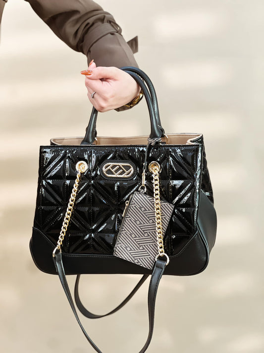 Black Quilted Satchel Tote