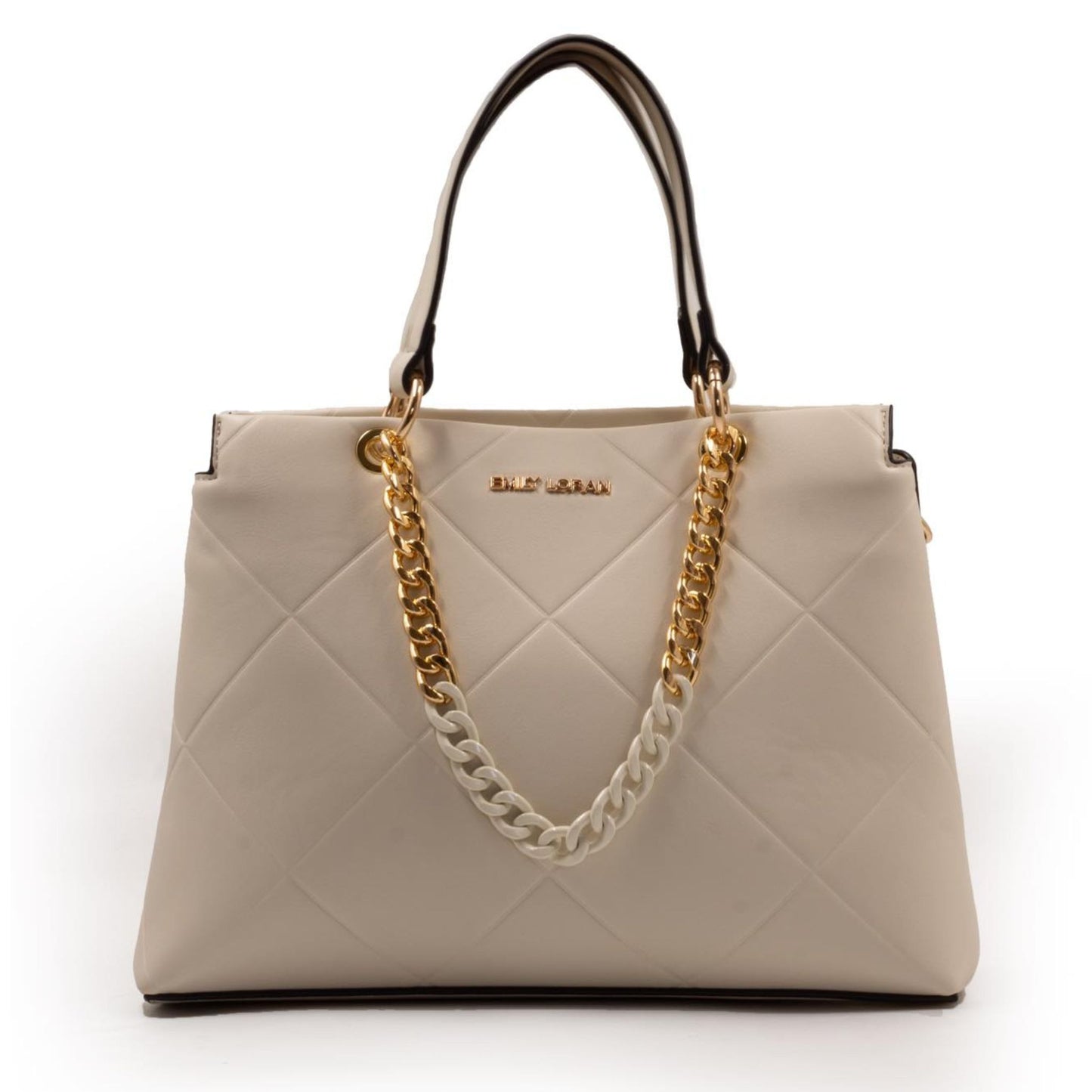 Beige Quilted Bag with Chunky Chain