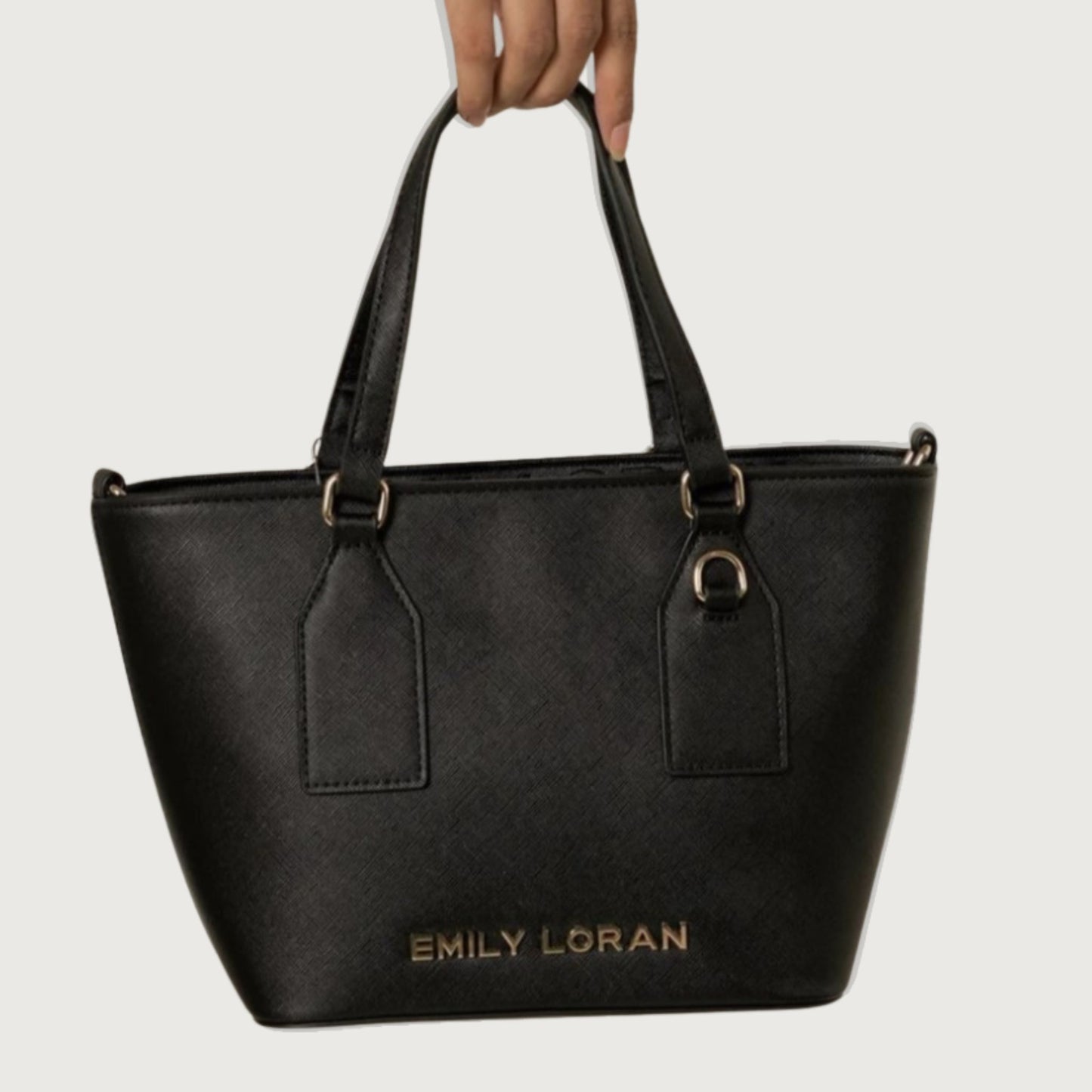 Black Satchel Tote with Woven Strap