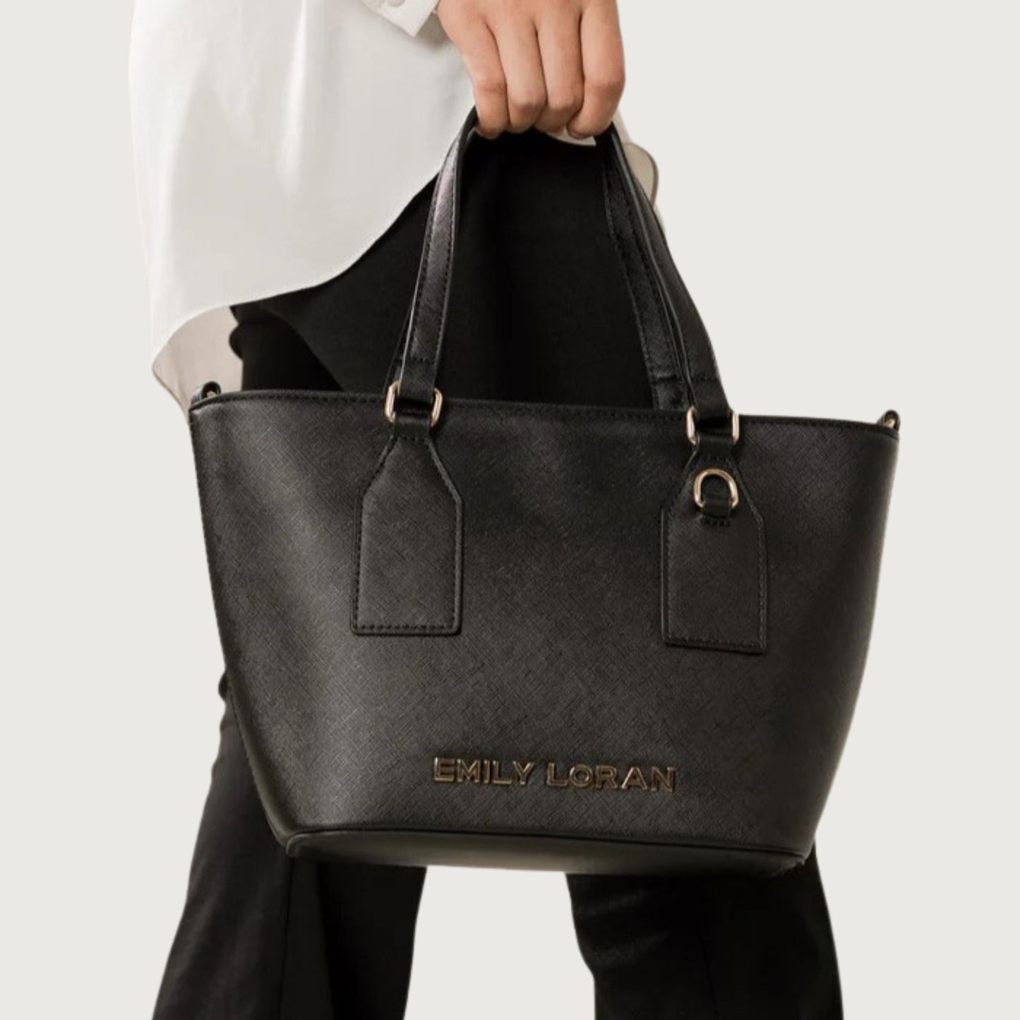 Black Satchel Tote with Woven Strap