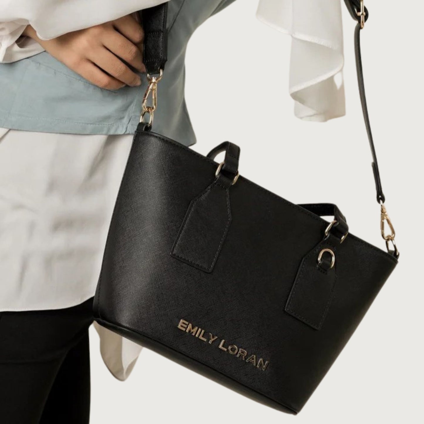 Black Satchel Tote with Strap