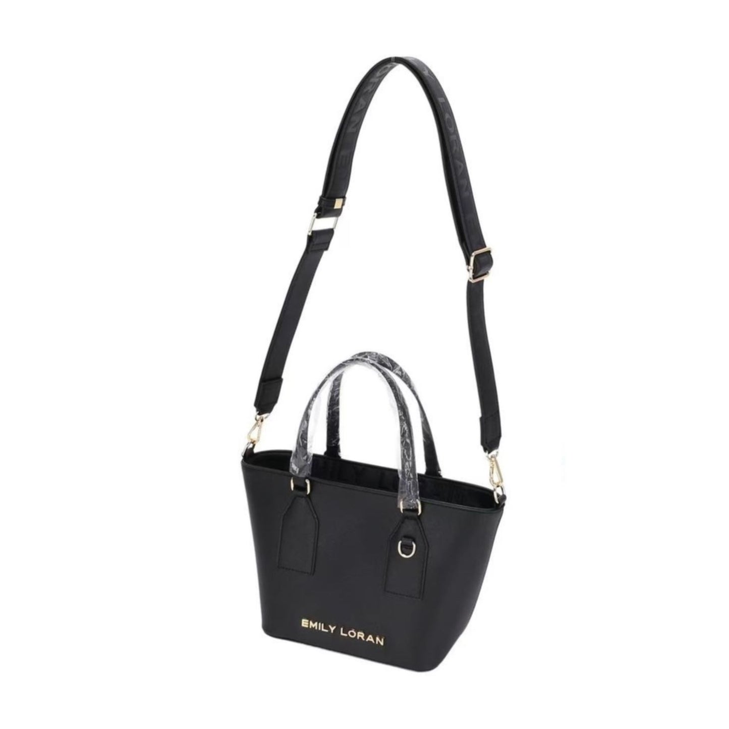 Black Satchel Tote with Woven Strap