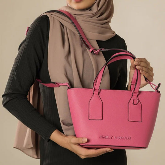 Fuschia Pink Satchel Tote with Woven Strap