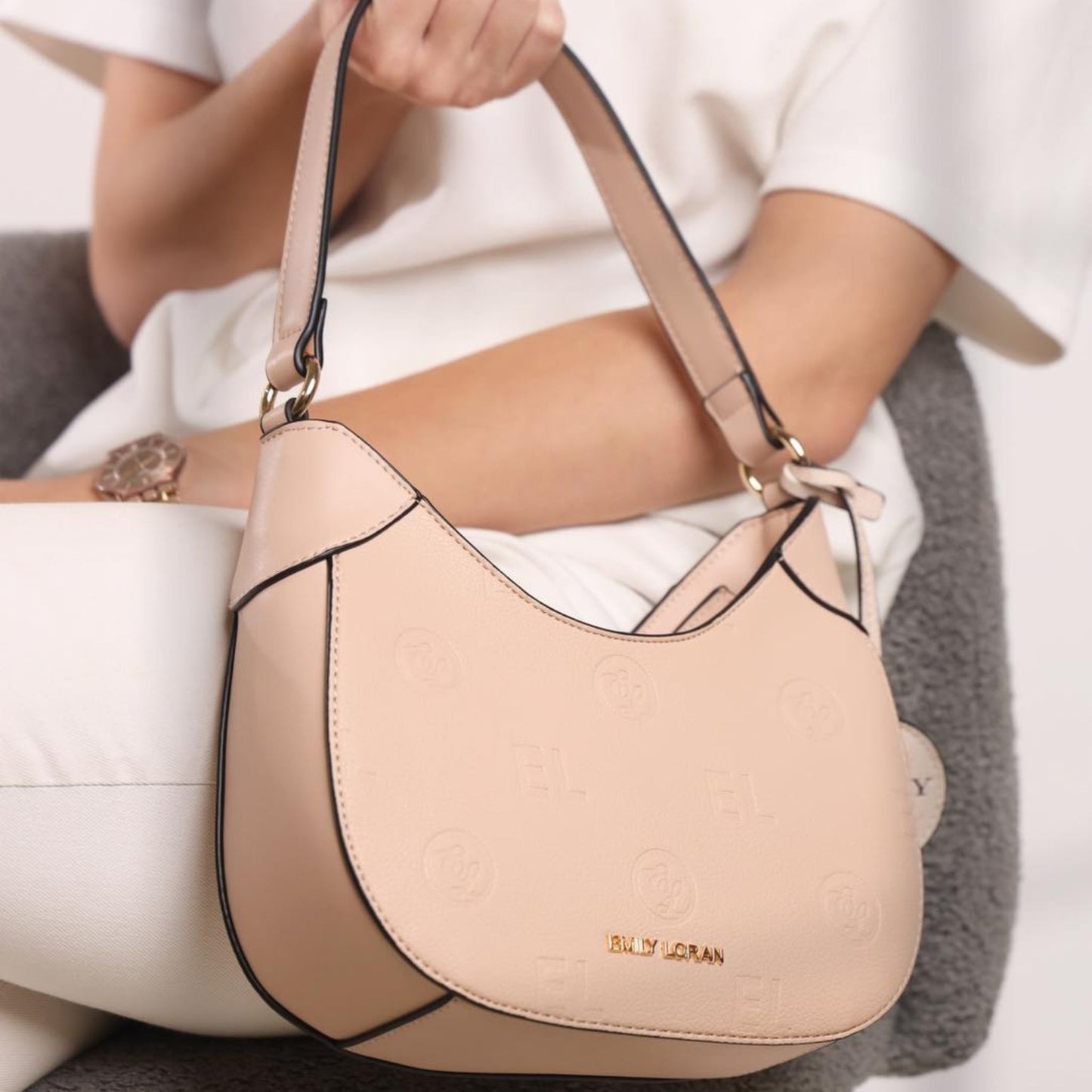 Nude Beige Crescent Shoulder Bag