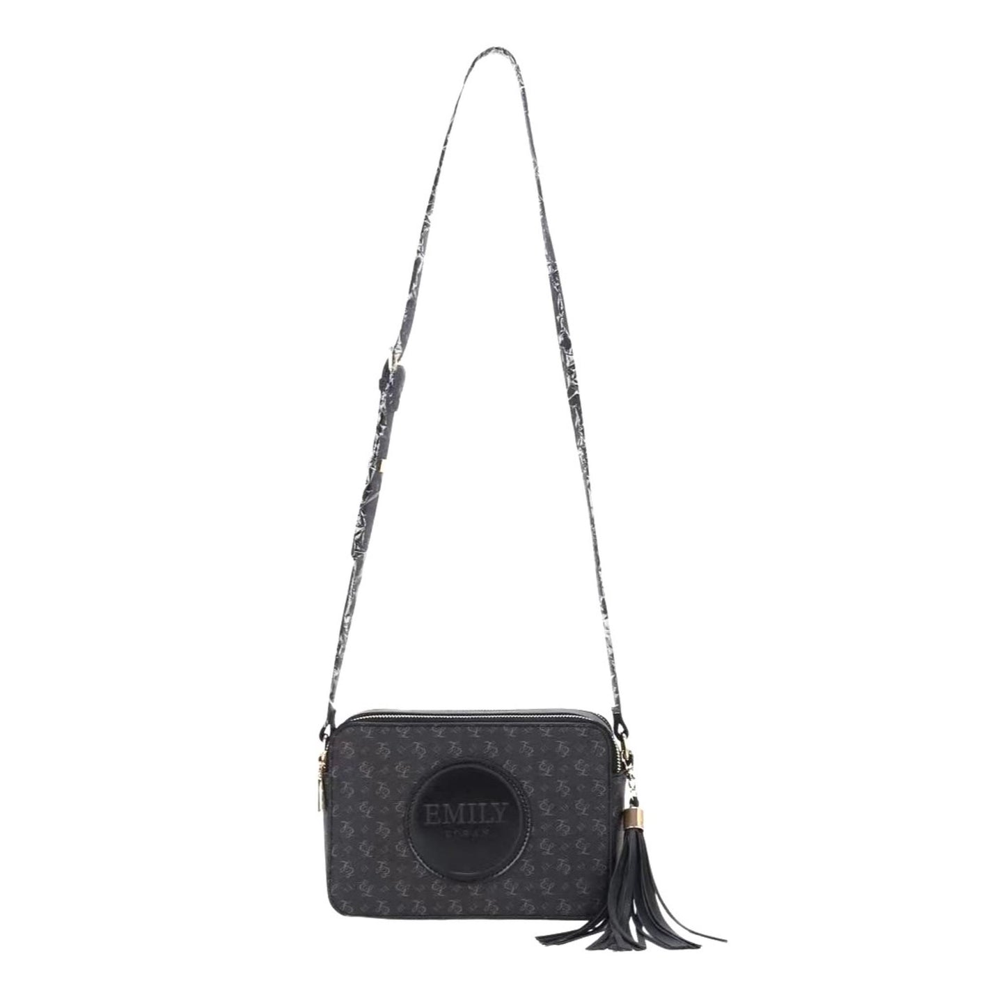 Black All-Over Monogram Print Camera Crossbody Bag