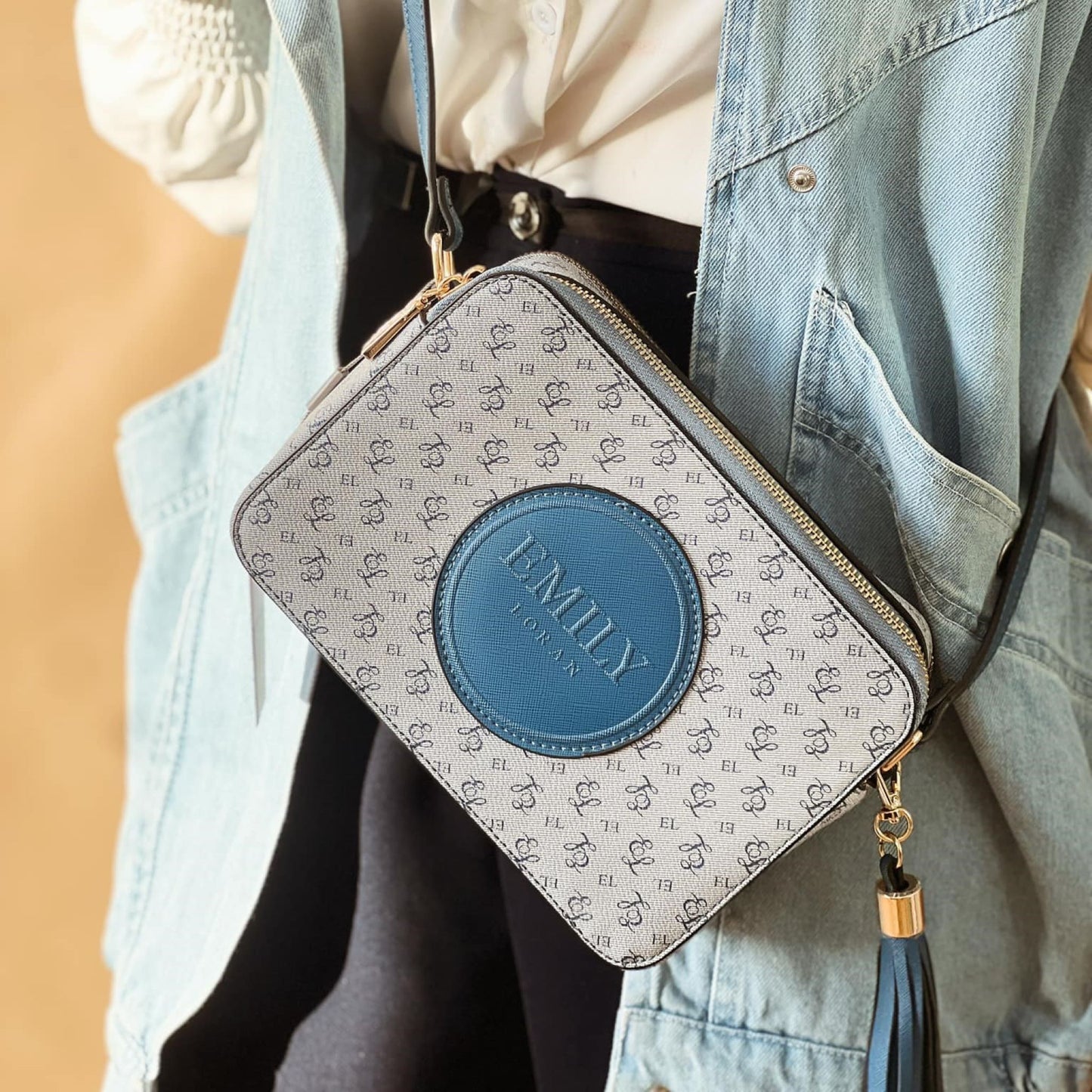 Blue All-Over Monogram Print Camera Crossbody Bag