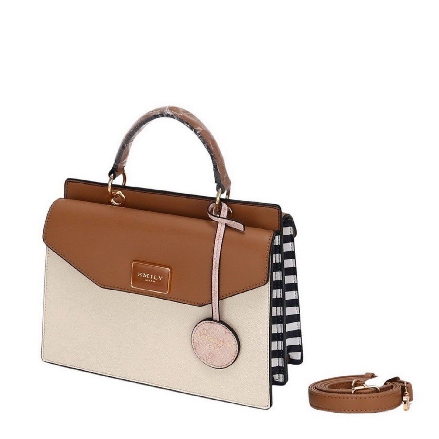 Striped Gusset Double Flap Satchel Bag