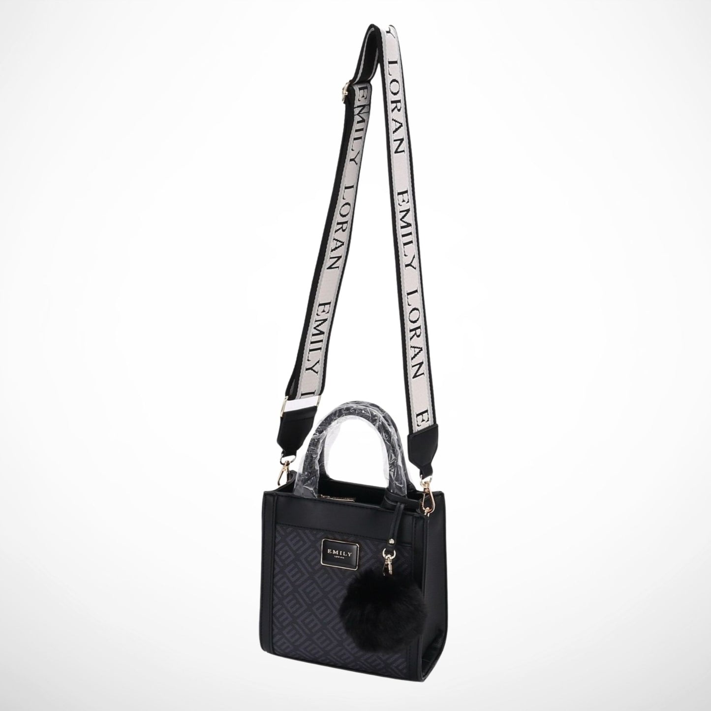 Black Multi Texture Double Handle Tote Bag