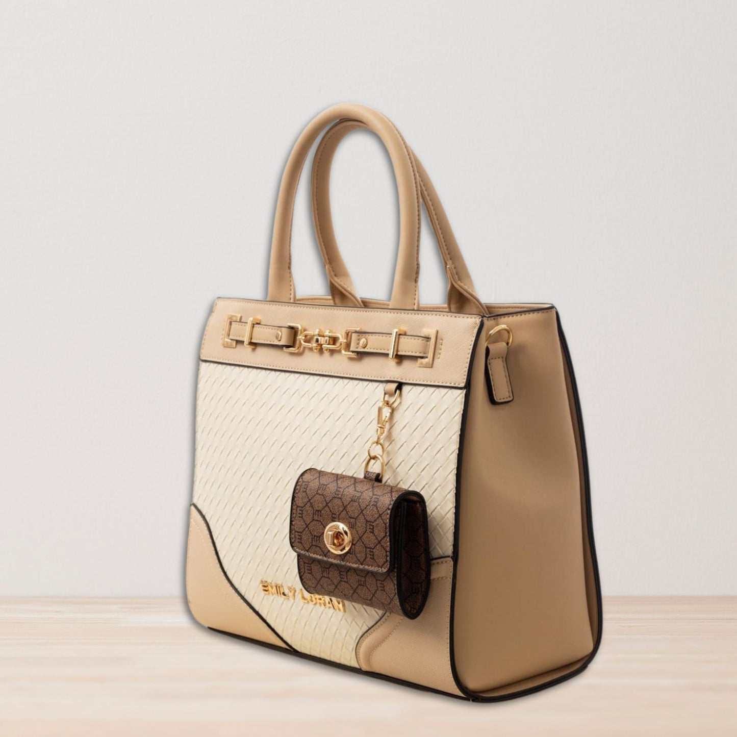 Camel Satchel Tote with Pouch