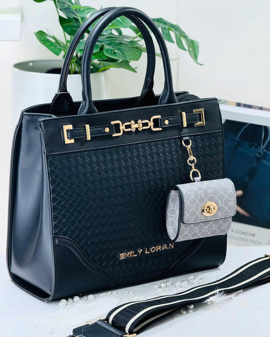 Quilt-embossed tote with zippered pouch, dual compartments, monogram lining & removable strap. Spacious fits laptop & daily essentials from InStyle Fashion HK.